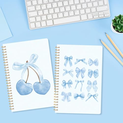 CNhoqc Lined Spiral Journal Notebook, 2 Pcs Blue Coquette Aesthetic Preppy - color: Blue