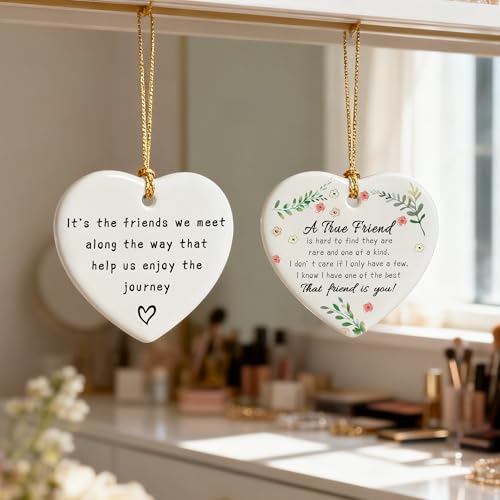 Friends We Meet Along The Way, Firm Friendship - Heart Plaque/Sign, Gifts for Friends | Birthday, Christmas Friendship Gifts for Bestie, Best Friend, Sisters, BFF, Her | Friend Christmas Ornament - color: Friend