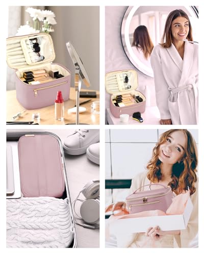Wandering Nature Makeup Bag, Women Travel Make Up Vanity Case with Handle - color: Pink, size: Large