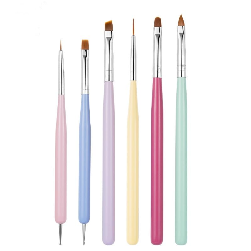 Nail Art Brushes 6Pcs - Painting, Liner, Dotting Pens for Salon - color: a-6pcs