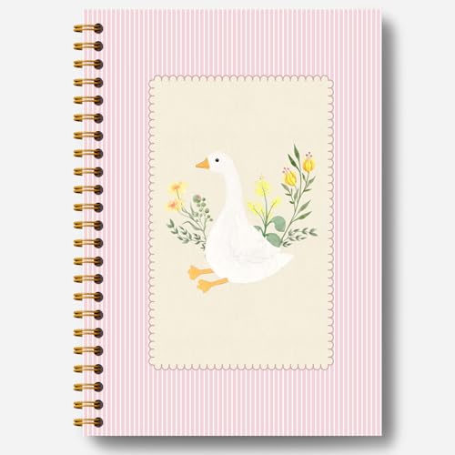 Guymn Pink Floral Silly Goose Notebook, Preppy Aesthetic Goose Journal for Kids Girls, Geese Animal Lover Gifts Hardcover Spiral Notebooks Journals 5.5x8.3 Inch - color: Section 15