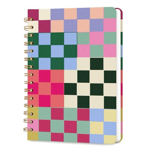 Lined Spiral Journal Notebook for Work A5, 160 Pages, Checkered Pattern - color: Checkered pattern