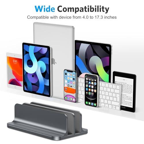 OMOTON Dual Vertical Desk Laptop Stand Holder, Fits MacBook Air/Pro, Grey - color: Grey