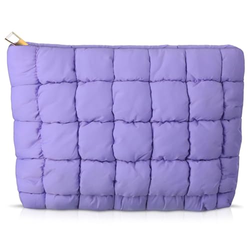 Hillban Purple Puffy Quilted Makeup Bag for Women Cosmetic Gift, Classic - color: Punple, size: Classic
