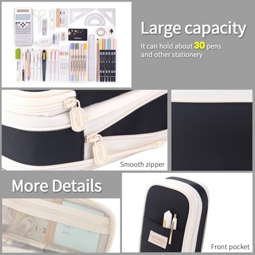 EASTHILL Big Capacity Pencil Case Large Pencil Pouch Stationery Pen Bag for Teen Girls-Black - color: Black