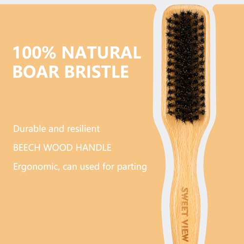 SWEET VIEW Boar Bristle Slick Back Hair Brush - color: Wood Color