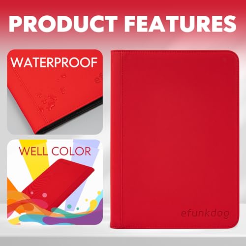 Trading Card Binder, 9 Pockets Card Album Folder, 360 Side Loading Pocket PU Cover with Zipper Binder for TCG, Sport Cards (Red)