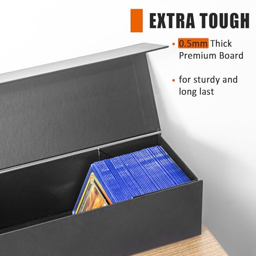 tutata Trading Card Storage Box, Baseball Card Storage Box Holds 900+ Sport Cards or 200 Top Loaders, Fits Football, Basketball, Hockey, Gaming & Trading Cards, Black, 13x4x3 inches
