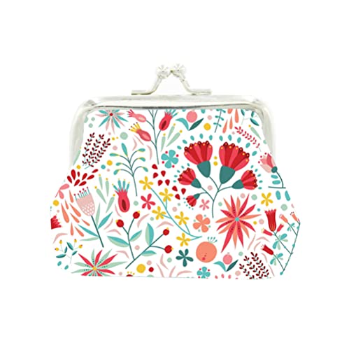 Lovely Flowers Pattern Coin Purse- Mini Flower Design Clasp Pouch Wallet Key Bags Money Bag, Perfect Gifts for Girls Purses Women Wallets Buckle Party Favors - color: white