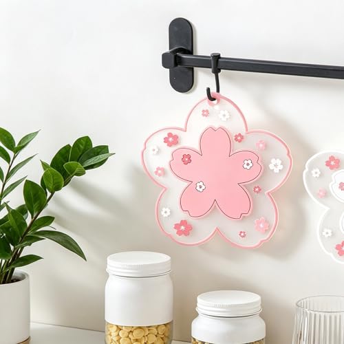 Kawaii Pot Holders for Kitchen Essentials Decor Pink Cherry Blossom Decor - size: Trivets 2pcs