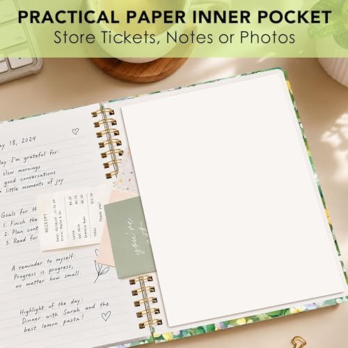 Green Floral Lined Spiral Notebook, Pretty Hardcover Journal 6'' x 8.4'', Watercolor Notebook for Women, Work, Writing, Journaling Gift - color: floral-03