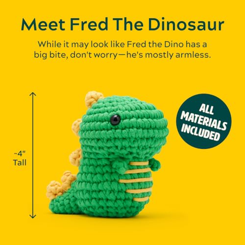 The Woobles Beginner Crochet Kit with Scissor - Fred the Dinosaur - color: Fred The Dinosaur, size: With Scissor Kit