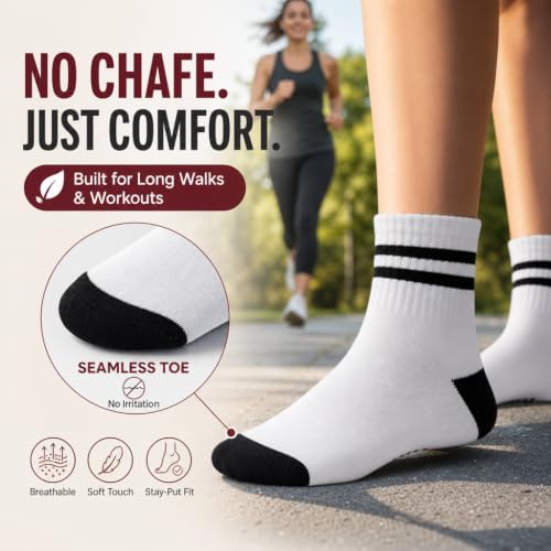 Forever Bambe Mini Crew Socks for Women 4-Pack Cushioned Bottom Retro Striped Socks - Athletic Women's Short Calf Sock - color: 3 - Cool White