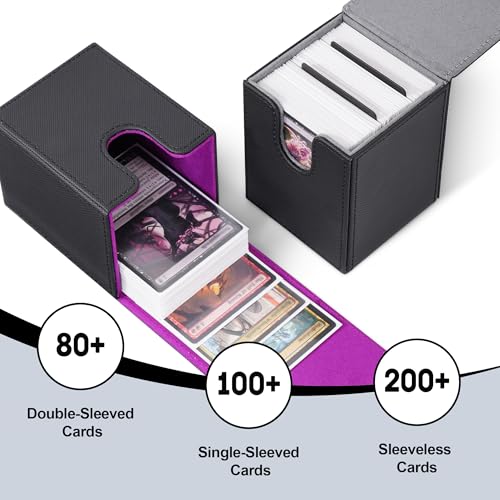 ZLCA Card Deck Box for Trading Cards,PU Leather Magnetic Card Storage Box Fits for TCG CCG Magic Game Cards(Black Set) - color: 4pcs-Multicolor, size: B-Vertical