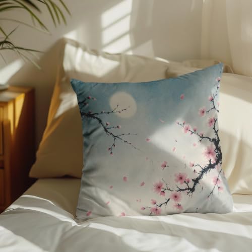 Cherry Blossom Pillow Cover 18 x 18 Inches, Moon Branch Decor - color: Blush Blossom