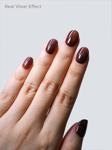 Real Gel Nail Strips (No UV Light Needed) - 44Pcs Salon Quality Nail Stickers - Long Lasting Polish Wraps for Women, Easy Apply & Remove (Brown Leopard) - color: Brown Leopard