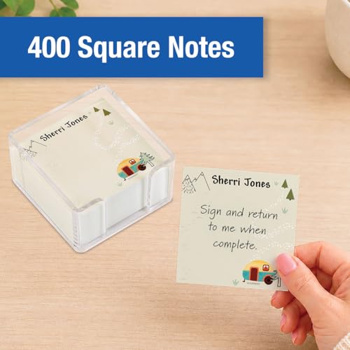 Current Camping Personalized Note Sheets in a Cube - 400, 3.38 x 3.38, Loose Sheets in 2.75" Tall Clear Acrylic Box - color: Camping