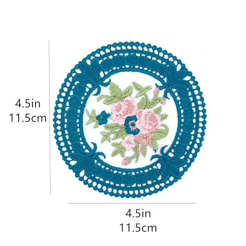 4.5'' 8pk Embroidered Floral lace Coasters, Cloth Crocheted Vintage doilies for Crafts, Small Round Teal Lace Embroidery Coasters for Tea Cups, Home Decoration, Wedding (Peacock Green) - color: Peacock Green