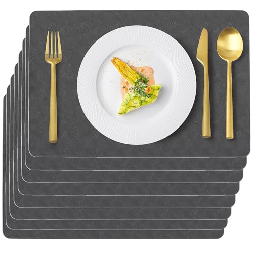 Gray Plastic Placemats Set of 8, Faux Leather Waterproof Table Mats - color: Gray