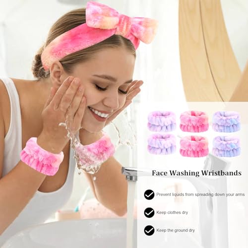 CIEHER 12 PCS Makeup Headband for Women Wrist Washband Scrunchies Cuffs for Washing Face, Soft Bow Hair Band Matching WriMakeup Headband for Women stbands (9 Pack Multi-colored) - color: Multi-colored