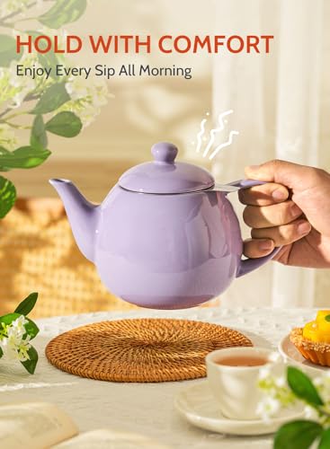 Sweese Teapots for Tea, 27 oz Porcelain Tea pot with Removable Stainless Steel Infuser, Tea Pots for Loose Tea - Purple - color: Purple, size: 27oz (with infuser)