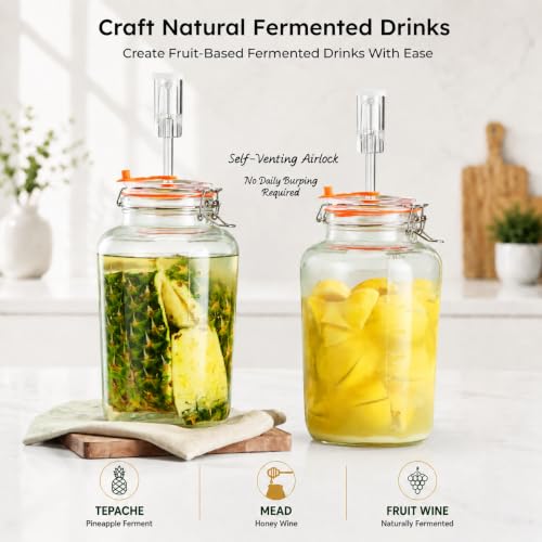1 Gallon Fermentation Jars with Airlocks & Glass Weights, 2-Pack