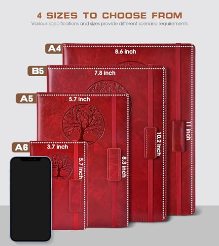 Biuwory A6 Leather Pocket Notebook, 140 Lined Pages Hardcover Small Journal - color: Wine red, size: Lined-140 Pages (3.7"×5.7")