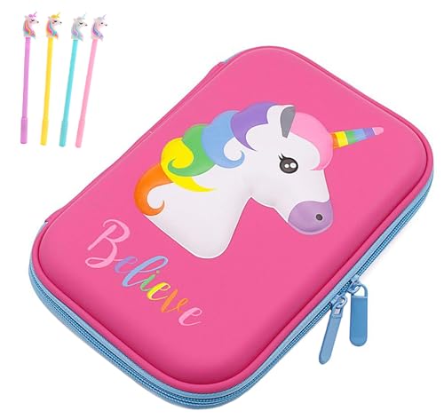 Surpop 3D Unicorn EVA Pencil Case for Girls with 4 Pens - color: Unicorn1 Pink