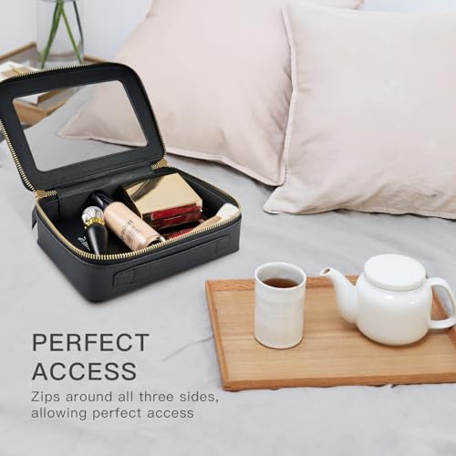 Aveniee Clear Makeup Bag Organizer, Portable Travel Toiletry Cosmetic Bag Case for Women, Heavy Duty Clear Pouch with zipper with Transparent Vinyl Windows & Gold Zippers(Black) - color: Black, style: Classic