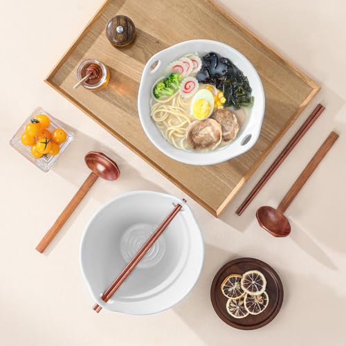 MALACASA 42 oz Ceramic Ramen Bowls with Chopsticks & Spoon, Grey & Khaki - color: Gray and Khaki