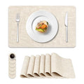NCUE Vinyl Placemats Set of 6, 17"x12" Wipeable Place Mats with Coasters - color: Beige, size: Set of 6