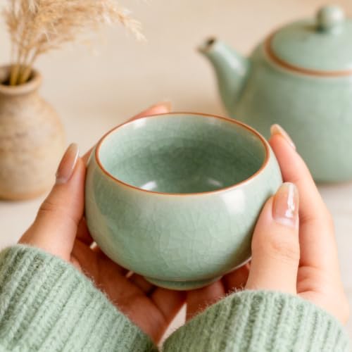 KAMMAK Japanese Tea Cups, 4.7 Oz Small Handmade Ceramic Teacups, Set of 2 - style: GN07