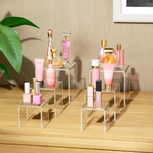 NIUBEE Acrylic Risers Display Stand 2 Set, Display Riser Shelfs,8.4x6.3x4.3 - size: (8,6,4)" x2Set