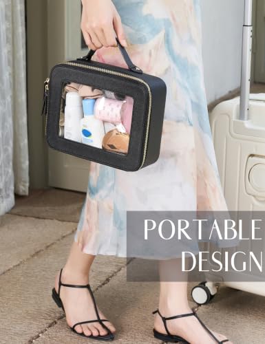 Popvibe Clear Toiletry Bag 2 Pack, Travel Makeup Bag Medium and Large Black - color: Black, style: Dual Elegance