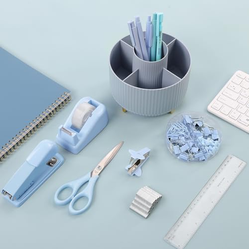 SKYDUE Blue Desk Accessories 11Pcs with Rotating Pen Holder for Desk - color: Blue
