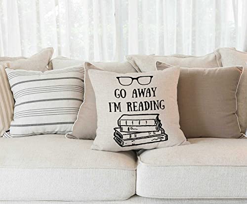 Book Lover Reading Books Club Librarian Black Glasses Go Away I'm Reading Cotton Linen Throw Pillow Case Home Decorative Cushion Cover for Sofa Couch Bedding 18x18 Inches - color: Sl206