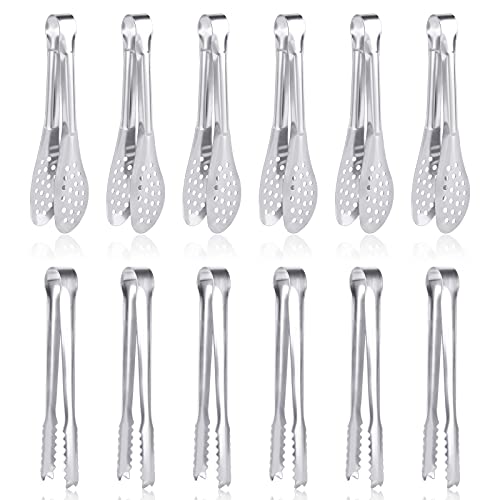 12 Pack Premium Small Serving Tongs, Dmoera Mini Stainless Steel Appetizer Tongs, 5Inch,5.2Inch(12.7cm) - size: 5 inch, 5.2 inch