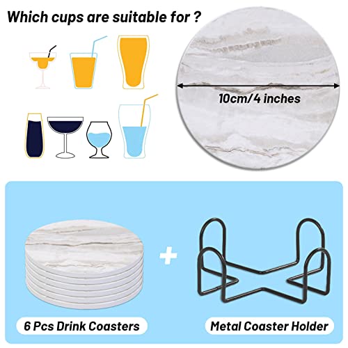 Acejoz Drink Coasters with Holder for Coffee Table, Absorbent Coaster Set of 6, Marble Style Ceramic Coaster for Wooden Table, Suitable for Kinds of Cups, Home Decor, 4 Inches - color: Grey Marble