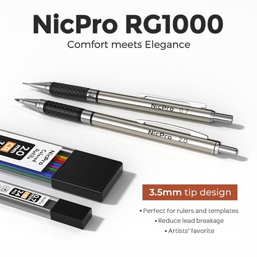 Nicpro Art Mechanical Pencil Set in Storage Case, Metal Drawing Pencil 6PCS - style: 6 Pack (0.5mm+0.7mm+0.9mm+2.0mm)