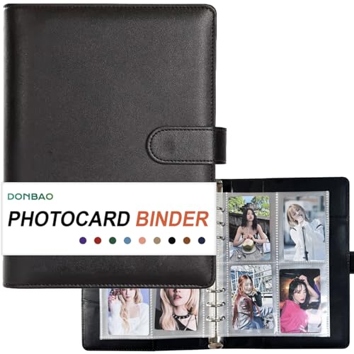 A5 Kpop Photocard Binder, 6 Ring Binder Collector’s Album with 240 Card Slots, PU Leather Cover for Organizing K-Pop, Trading Cards, Game Cards & Memorabilia (Black) - color: Black