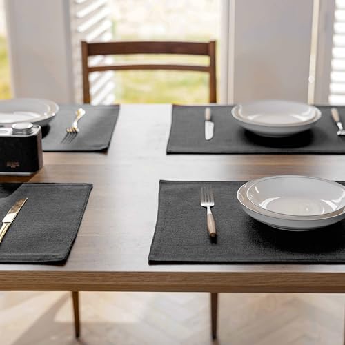 Demetex Cloth Placemats Set of 6 Black Stain Resistant Place Mats Oil Proof Washable Plate Mats for Dining Table Holiday Cafe Banquet, Black - color: Black, size: Placemats set of 6