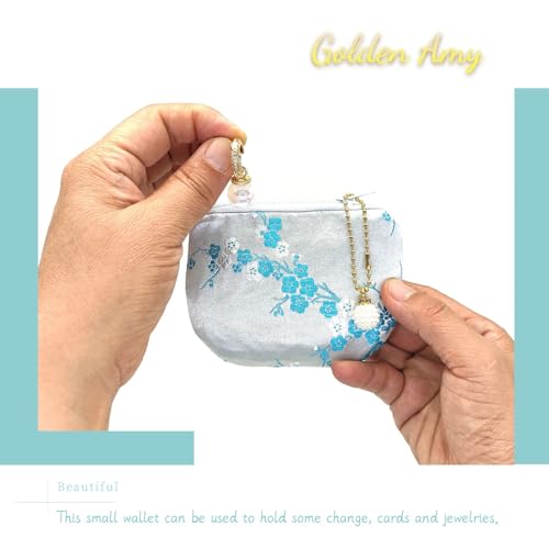 Handmade Women Coin Purse Brocade Rosary Bag Silk Jewelry Pouch Zipper Wallet - White Turquoise - color: White_Turquoise