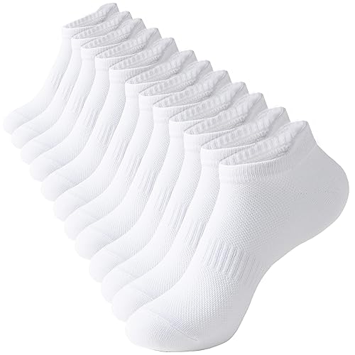 ACCFOD Womens Ankle Socks Athletic Running Low Cut Socks With Tab 6 Pairs - color: White, size: 9-11