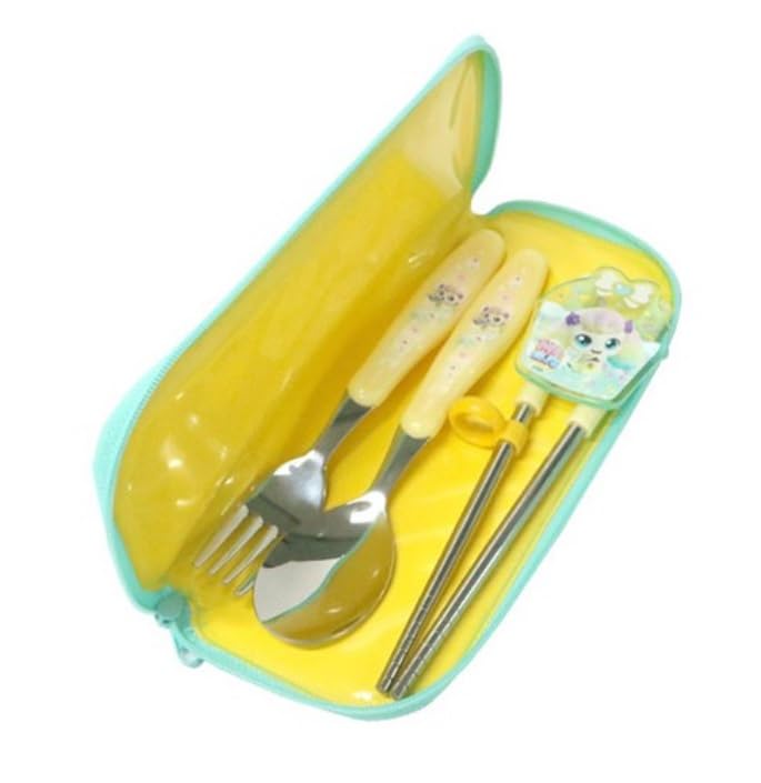 Catch Teenieping Fork, Spoon, and Chopsticks Flatware Set with Case, Stainless Steel (J)