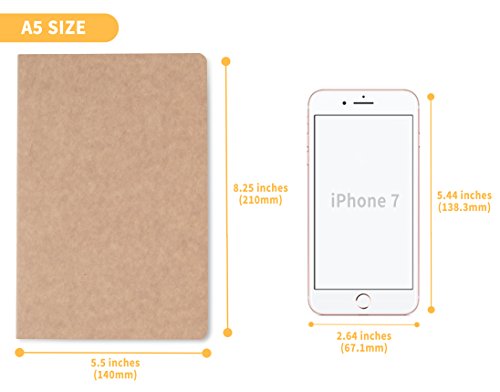 TWONE Travel Journal, 6 Pack Notebook Journal for Travelers Work School Writing Note Taking Kraft Brown Soft Cover A5 Notebooks 5.5” x 8.3”, 60 Square Grid Pages, 30 Sheets - style: Squared