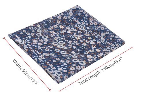 Women's Gypsophila Floral Scarf, Retro Lightweight Silky Sunscreen Head Wrap Neck Scarves for Summer - color: Dark Blue