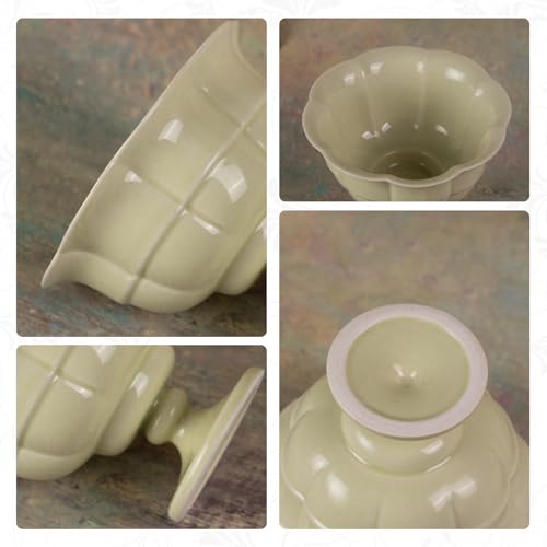 KAMMAK Tea Cup,3oz Small Tea Cups Set of 2, Reed Green Porcelain Tea Cups with Short Handle, Ceramic Teacups Set for Tea Party, Home Chinese Kungfu Tea Set for Hot/Cold Drink - style: 701N Reed Green