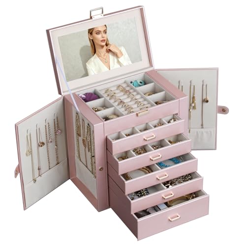 BOOVO Large Jewelry Box for Women 6 Layer - color: Rose Gold and Gold, size: 6 Layer