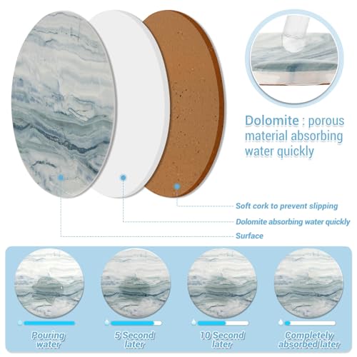 Acejoz Drink Coasters with Holder for Coffee Table, Absorbent Coasters Set of 6, Marble Style Ceramic Coaster for Wooden Table, Suitable for Kinds of Cups, Home Decor, 4 Inches(Blue) - color: Blue Marble
