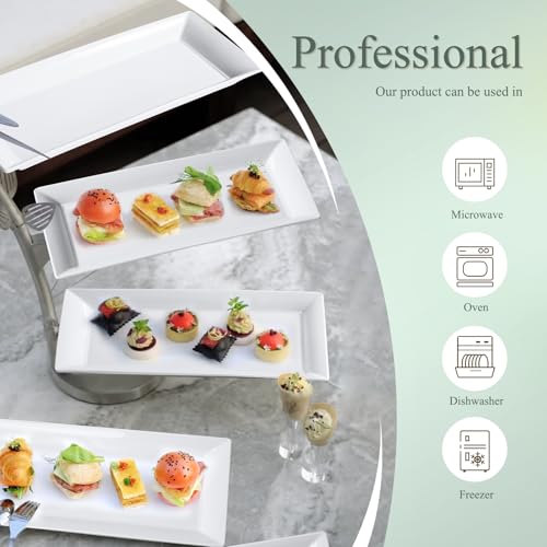 14" Rectangular Platters Set of 4, White Ceramic Platters, Large Serving Plates for Party, Entertaining, Wedding, Rectangle Serving Dishes for Steak, Sushi, Appetizer, Oven Dishwasher Safe - color: White 2